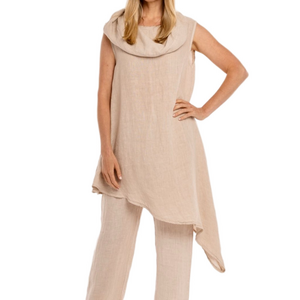 Own It Women’s 100% Linen Cowl Neck Asymmetric Hem Tunic Top Large Lagenlook